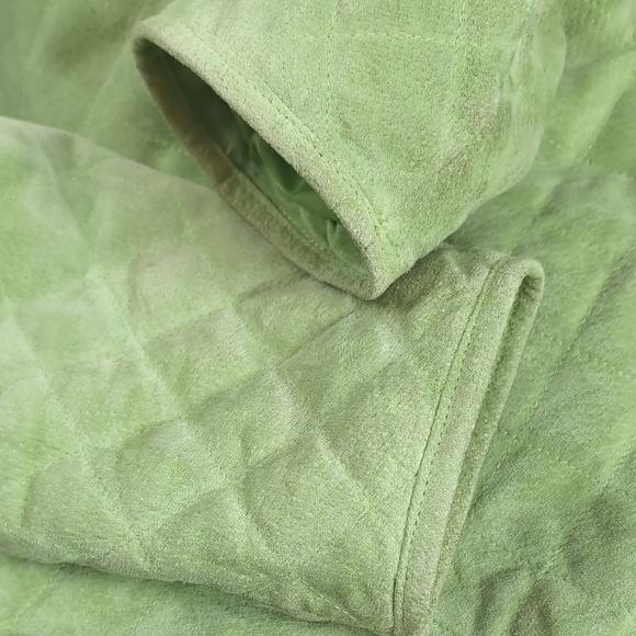 Vintage Women's Passports Lime Green Quilted Leather Suede Jacket 14 - Picture 13 of 16